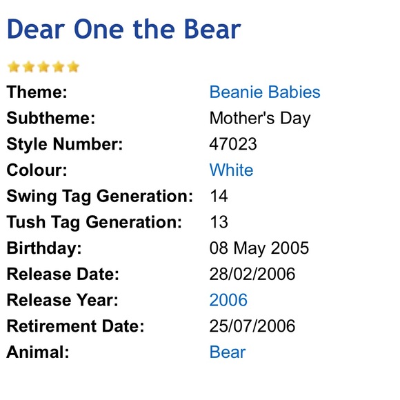 ❤️Bundle 5 for $15❤️ 2005 Dear One the Bear Beanie Baby (Hallmark exclusive) - Picture 6 of 14